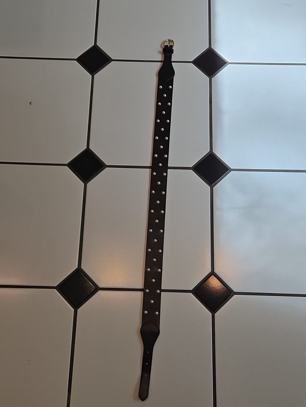 Kate Spade Pearl Studded Black Leather Belt